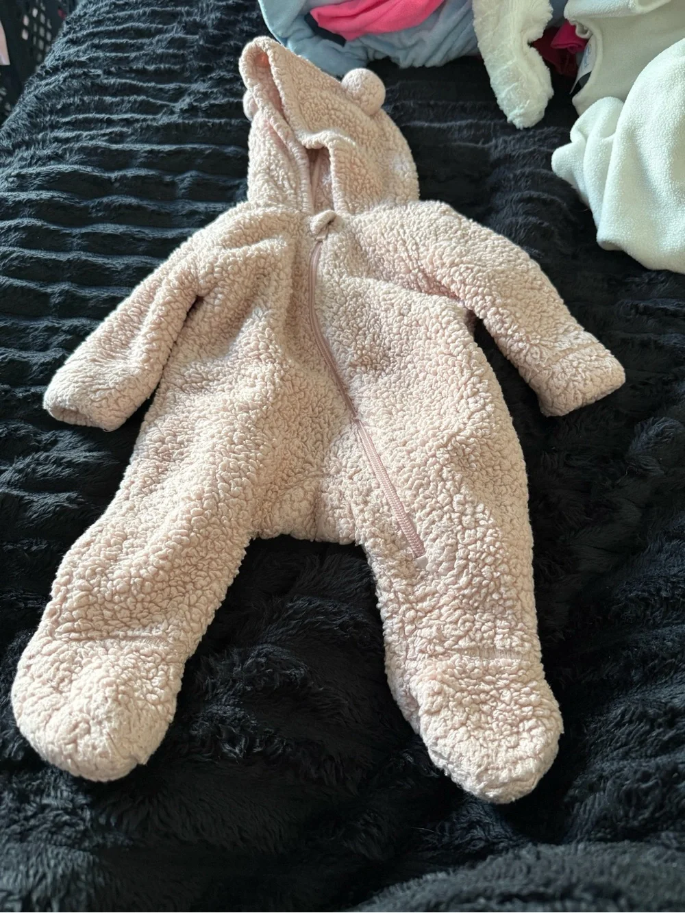 Old Navy Light Pink Fleece Baby One-Piece Footie with Hood